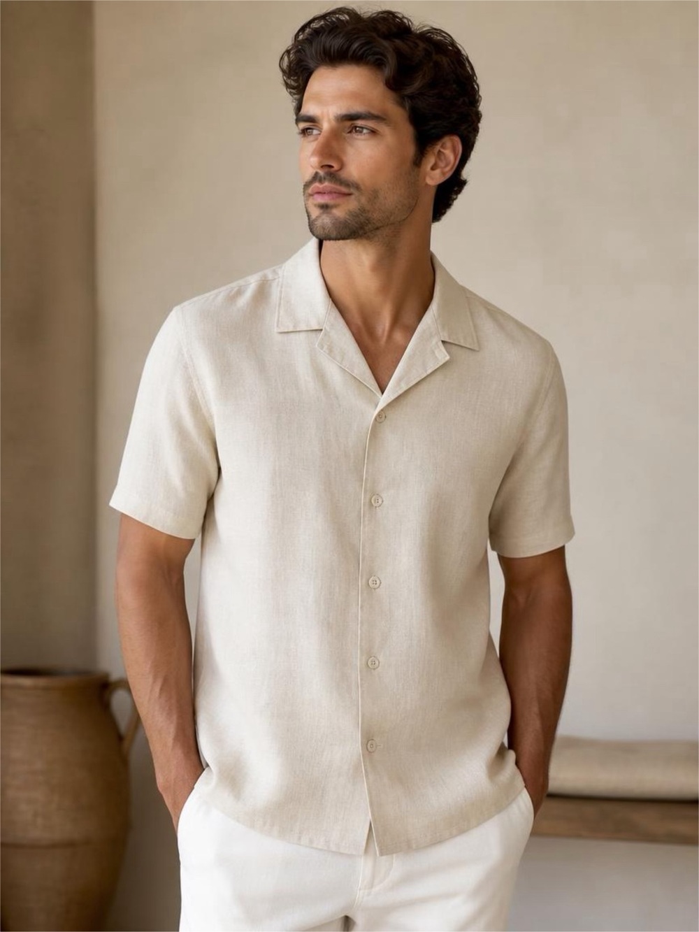 Cabana Life Men's Short-Sleeve Camp Shirt - Cream